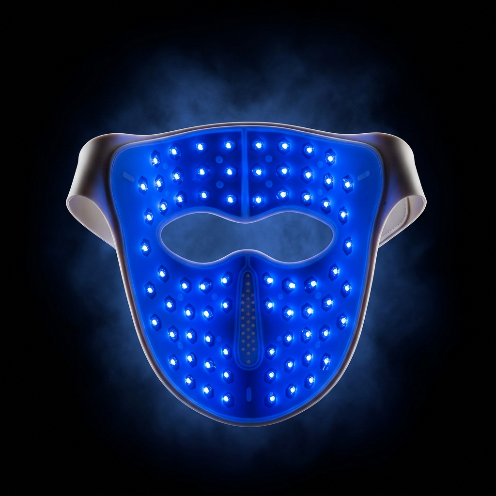 Léora Skin mask illuminated in blue light