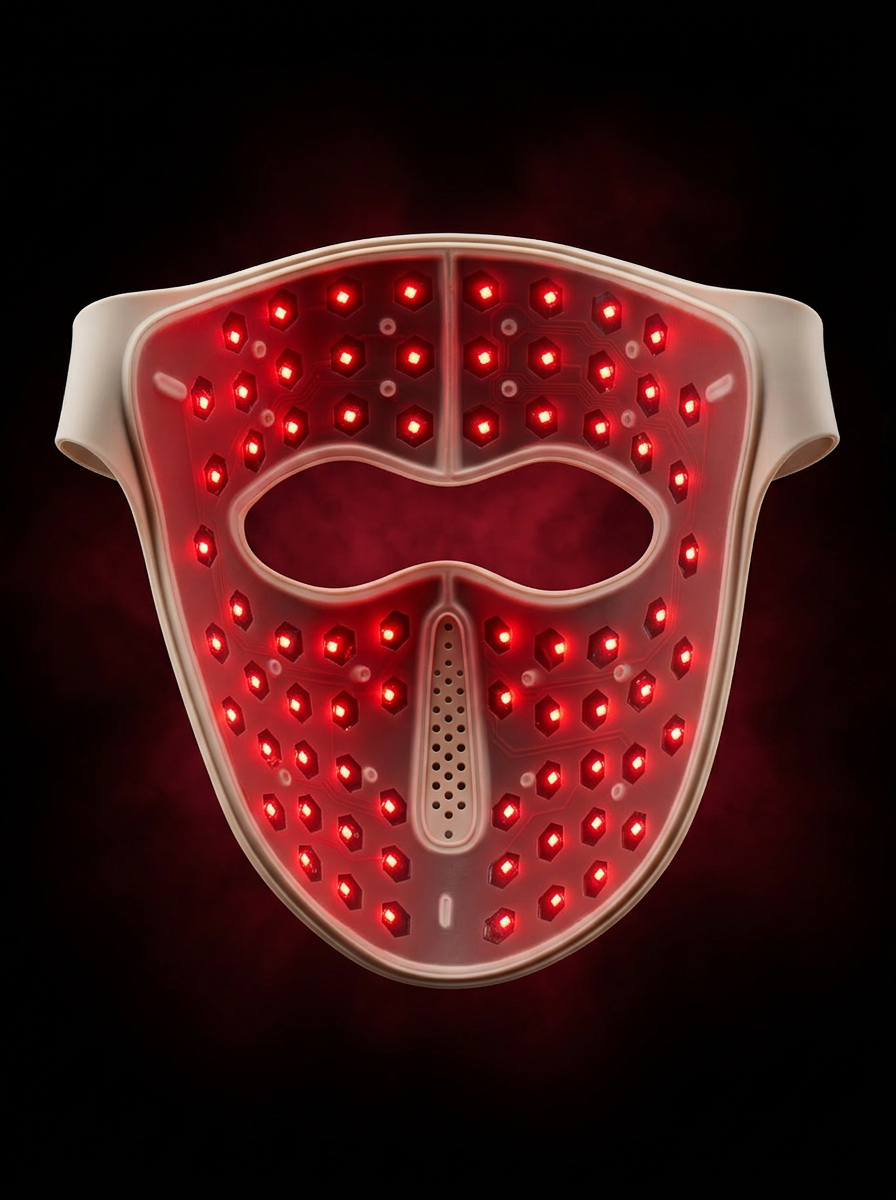 Interior view of the LÉORA SKIN mask illuminated in red light